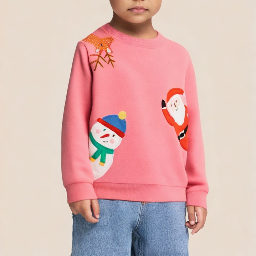 Girls' round-neck warm long-sleeved sweatshirt