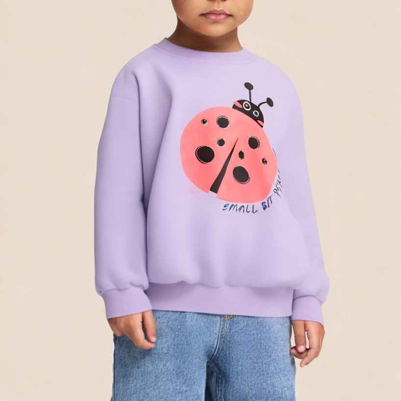 Purple round neck girls' long-sleeved sweatshirt