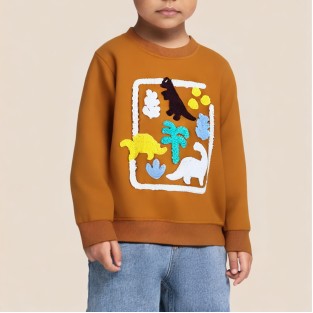 Brown embroidered long-sleeved sweatshirt for girls