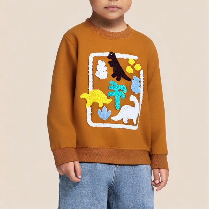 Brown embroidered long-sleeved sweatshirt for girls