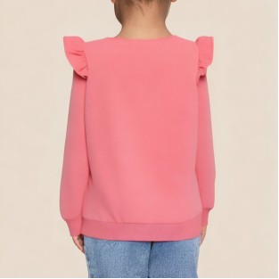Pink round neck ruffled girls' sweatshirt