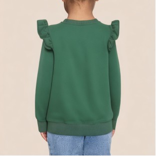 Green floral embroidered crew neck sweatshirt for girls