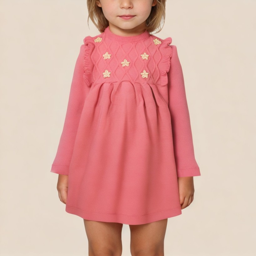 Embroidered floral knitted girls' dress