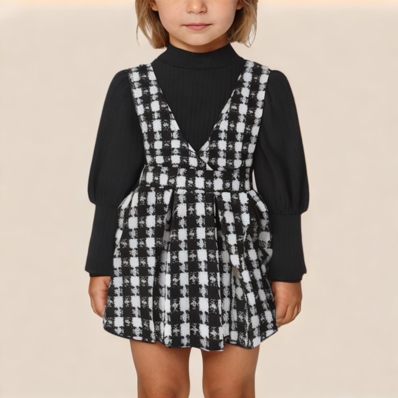 Checked two-piece dress for girls