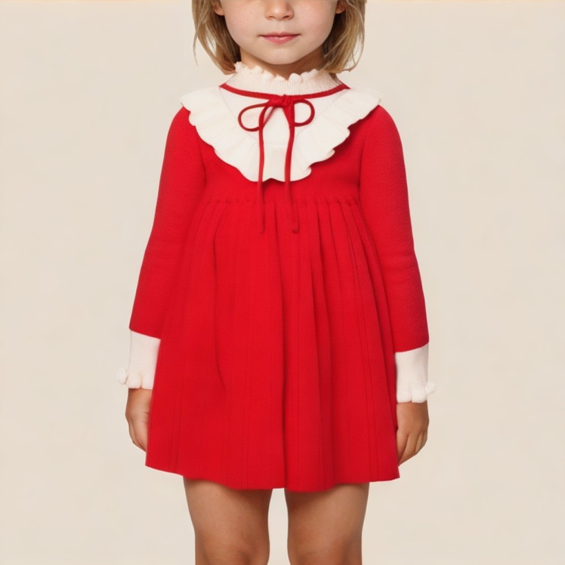 High-quality red ruffled girls' dress