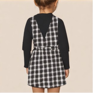 Checked two-piece dress for girls