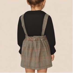 Retro plaid round neck girls' dress