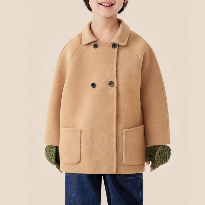Classic lapel double-breasted long coat for boys