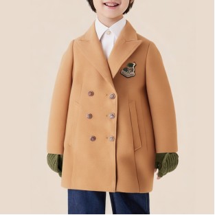 Solid color lapel long coat for boys