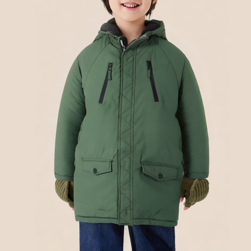 Green hooded comfortable long coat for boys