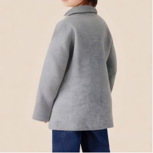 Gray simple windproof long coat for boys