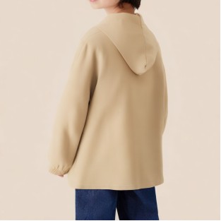 Simple hooded zip-up long coat for boys