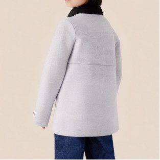 Grey windproof lapel long coat for boys