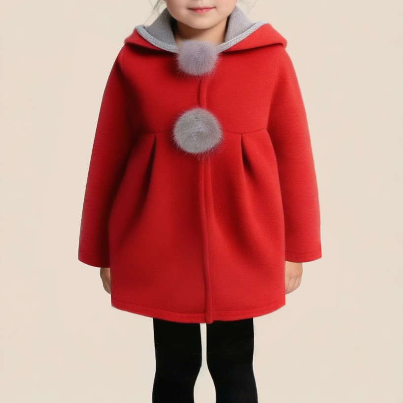 New stylish red hooded girls' coat