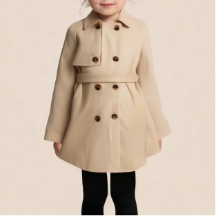 Autumn double-breasted belted girls' coat