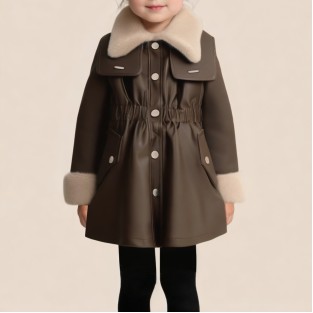 Winter fleece-lined leather coat for girls