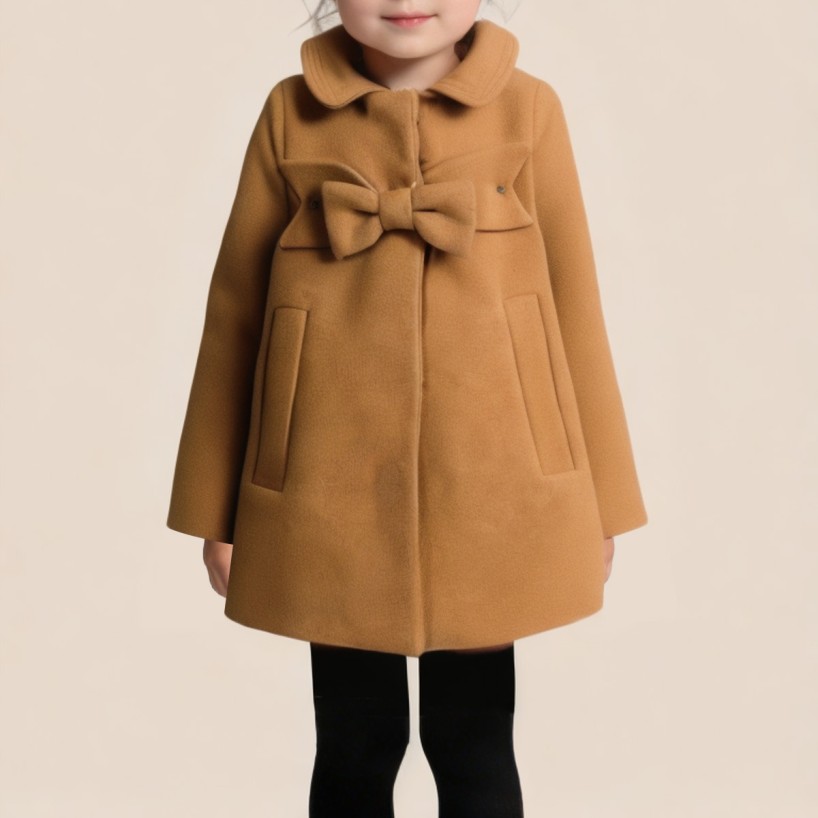 Brown lapel loose-fitting girls' coat