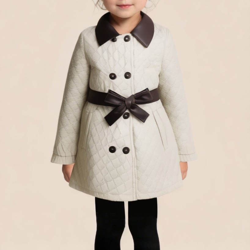 Elegant contrasting color lapel coat for girls