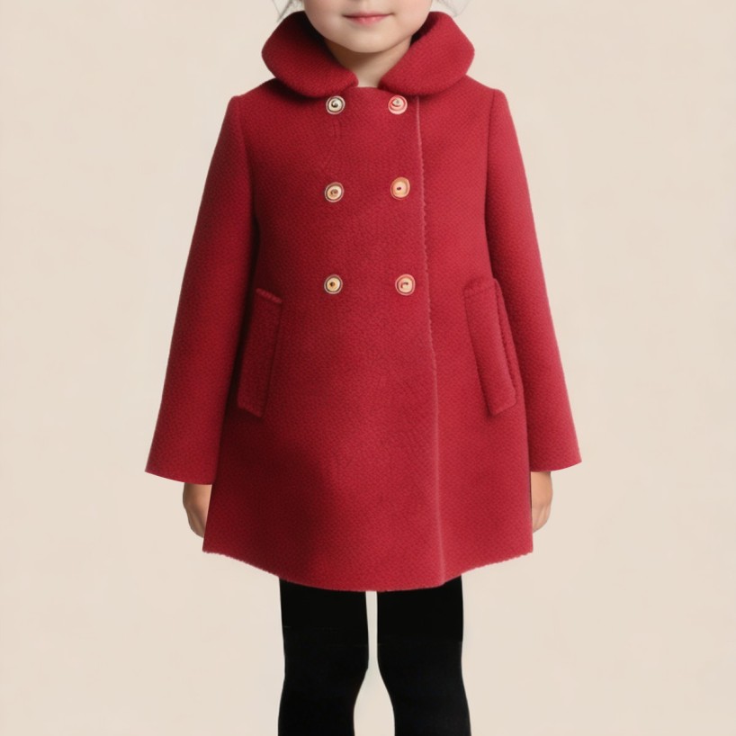 Red warm double-breasted coat for girls
