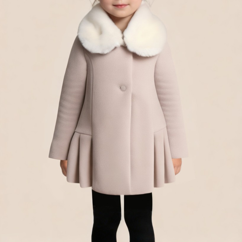 Windproof and warm plush-lined collar girls' coat
