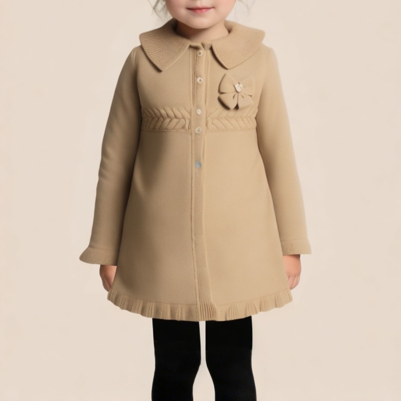 Casual collared knitted coat for girls