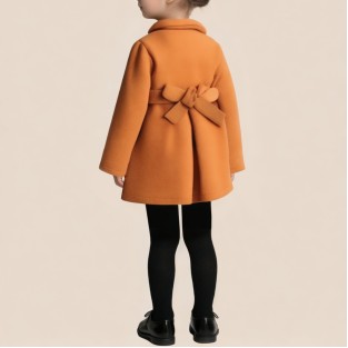 Brown bow-detailed thickened girls' coat
