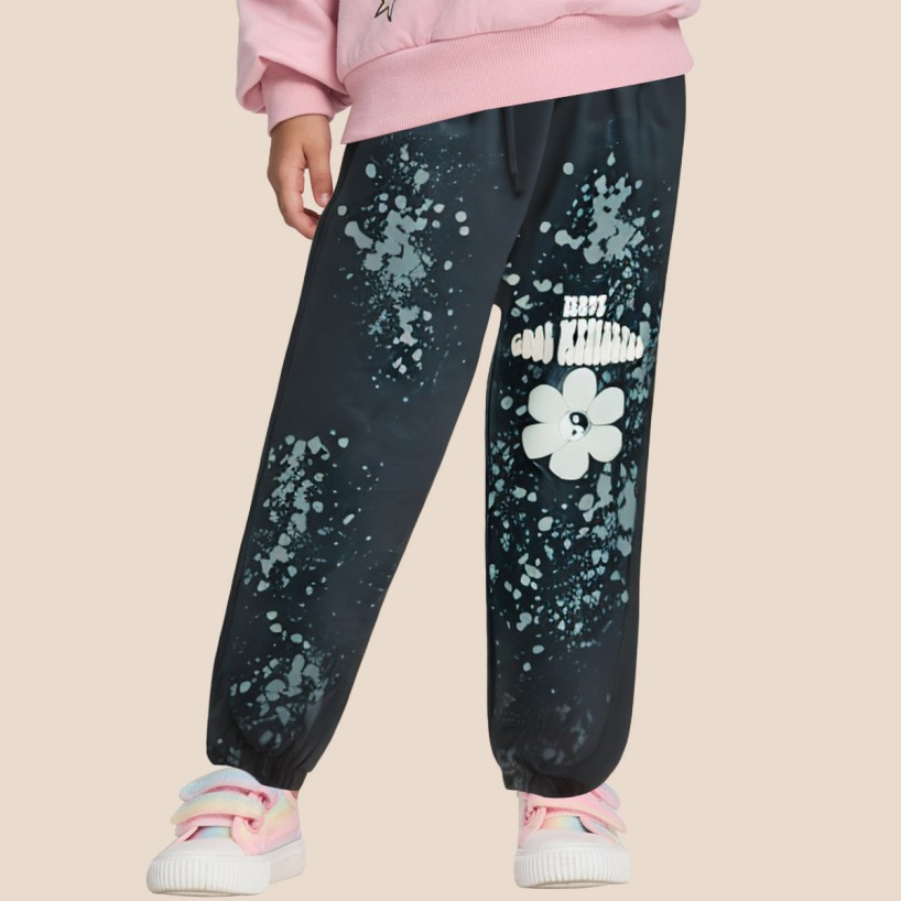 Splatter print elastic waist girls' pants