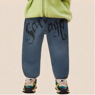 Blue washed durable boys' denim jeans