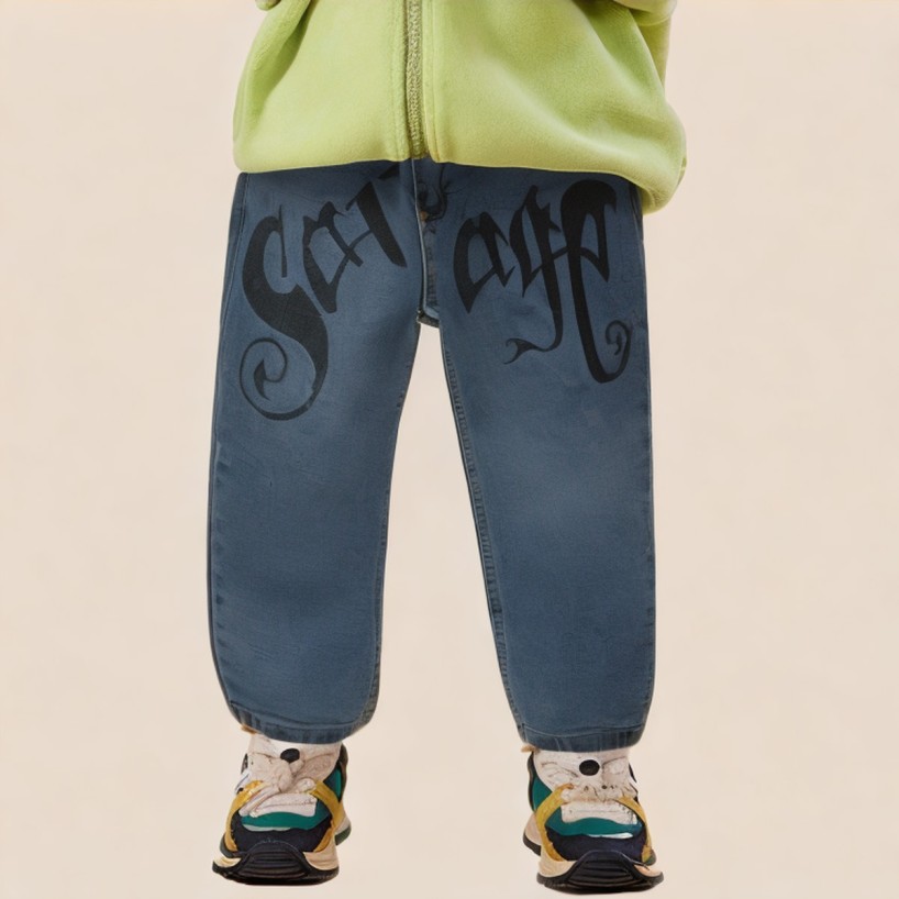 Blue washed durable boys' denim jeans